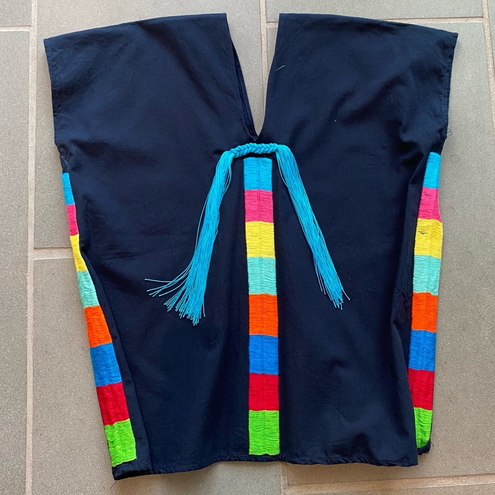 Mexican Tassel Top, Navy and Multicolor